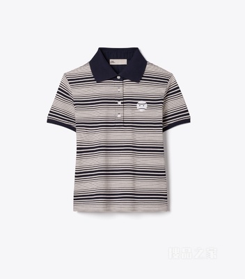 【新品】条纹棉质 Polo 衫 雾霭海军蓝条纹