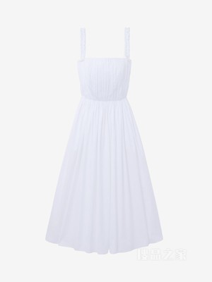 缩褶中长连衣裙