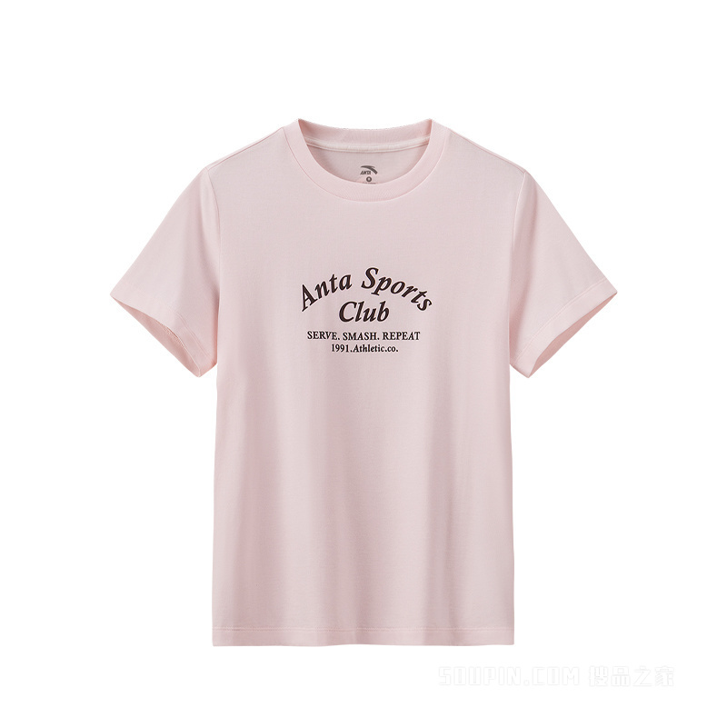 安踏运动复古女子冰肤3A抗菌短袖针织衫