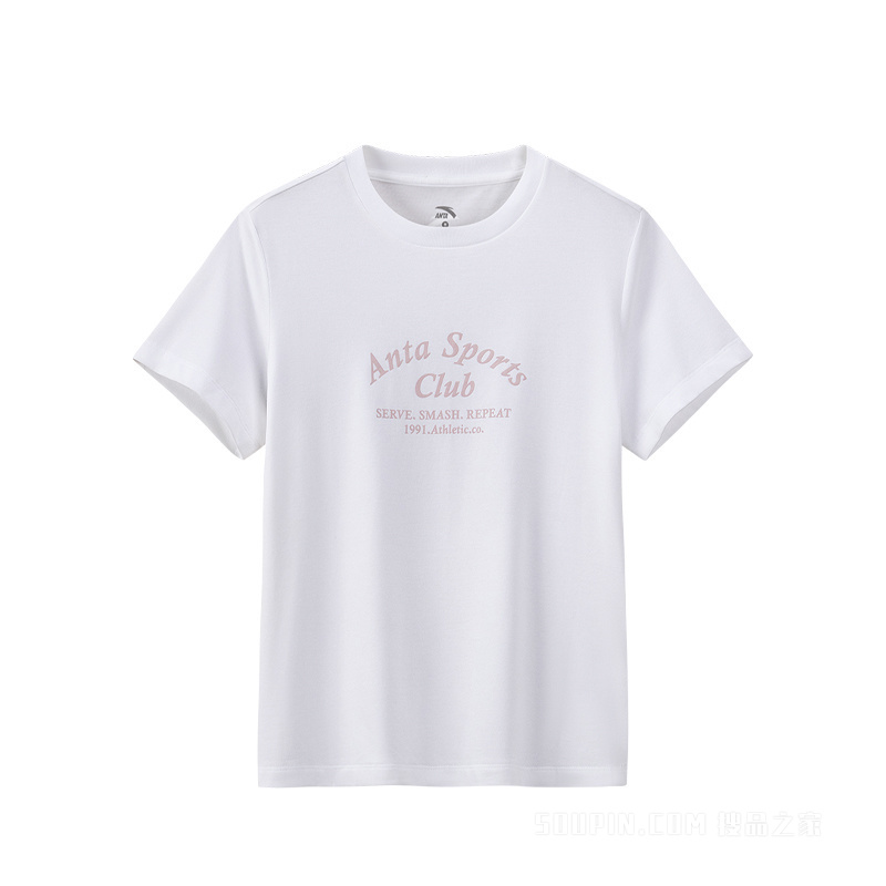 安踏运动复古女子冰肤3A抗菌短袖针织衫