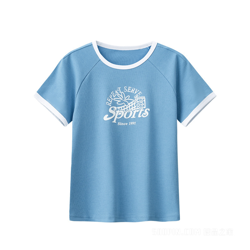 安踏运动复古女子冰肤短袖针织衫