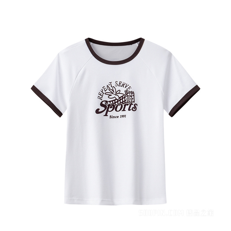 安踏运动复古女子冰肤短袖针织衫