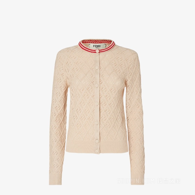 开衫 米色棉质菱形花纹开衫