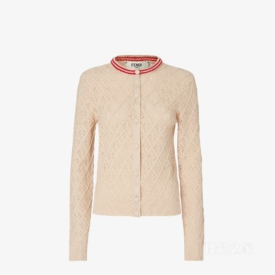 开衫 米色棉质菱形花纹开衫