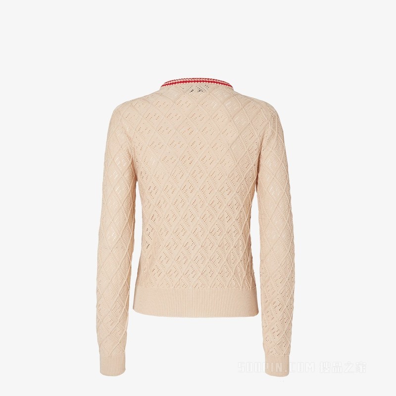 开衫 米色棉质菱形花纹开衫