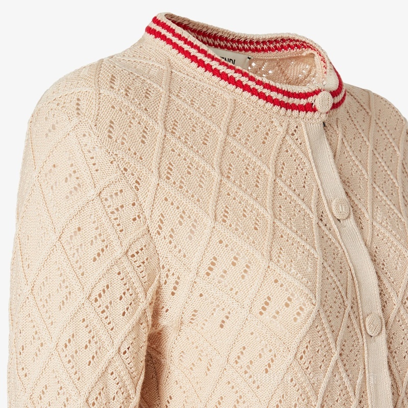 开衫 米色棉质菱形花纹开衫