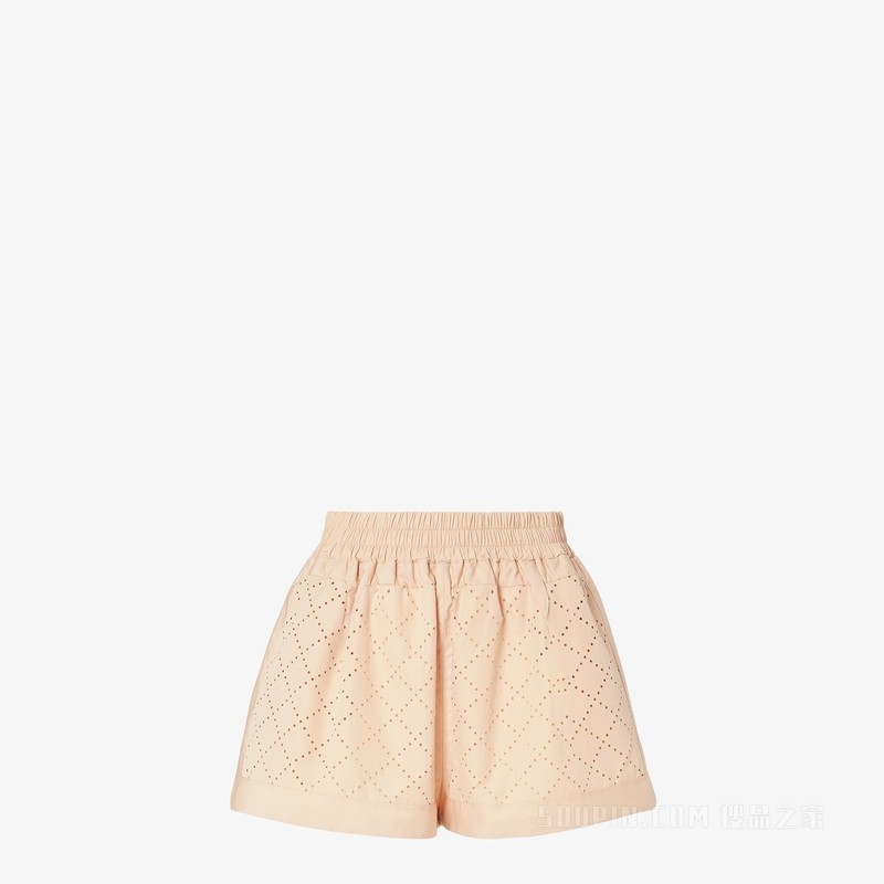 短裤 米色棉质菱形花纹短裤