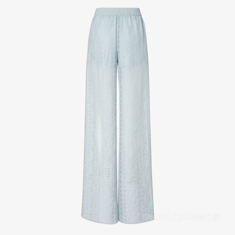 长裤 浅蓝色桑蚕丝混纺长裤