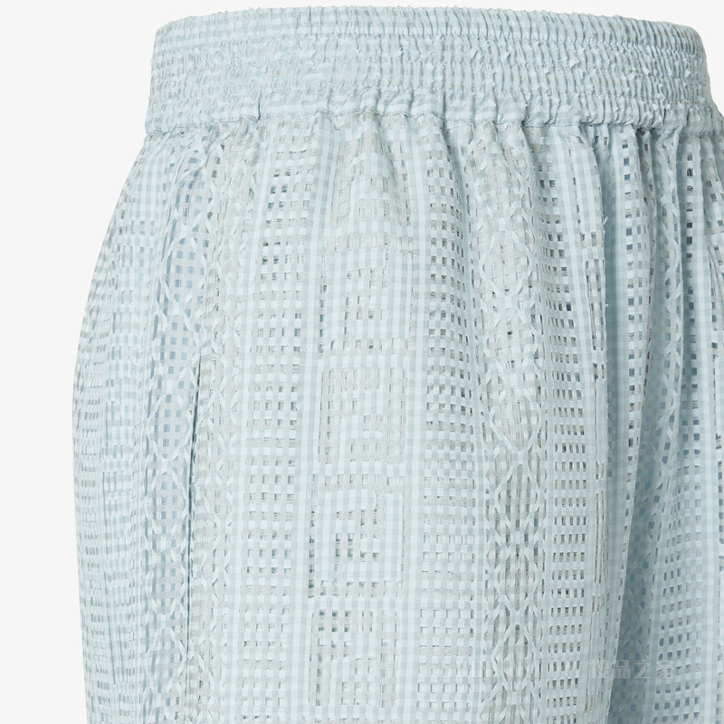 长裤 浅蓝色桑蚕丝混纺长裤