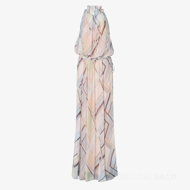 连衣裙 拼色印花桑蚕丝雪纺连衣裙