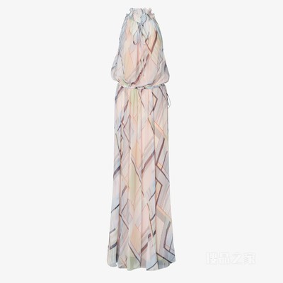 连衣裙 拼色印花桑蚕丝雪纺连衣裙