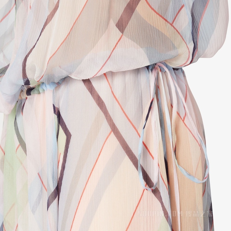 连衣裙 拼色印花桑蚕丝雪纺连衣裙