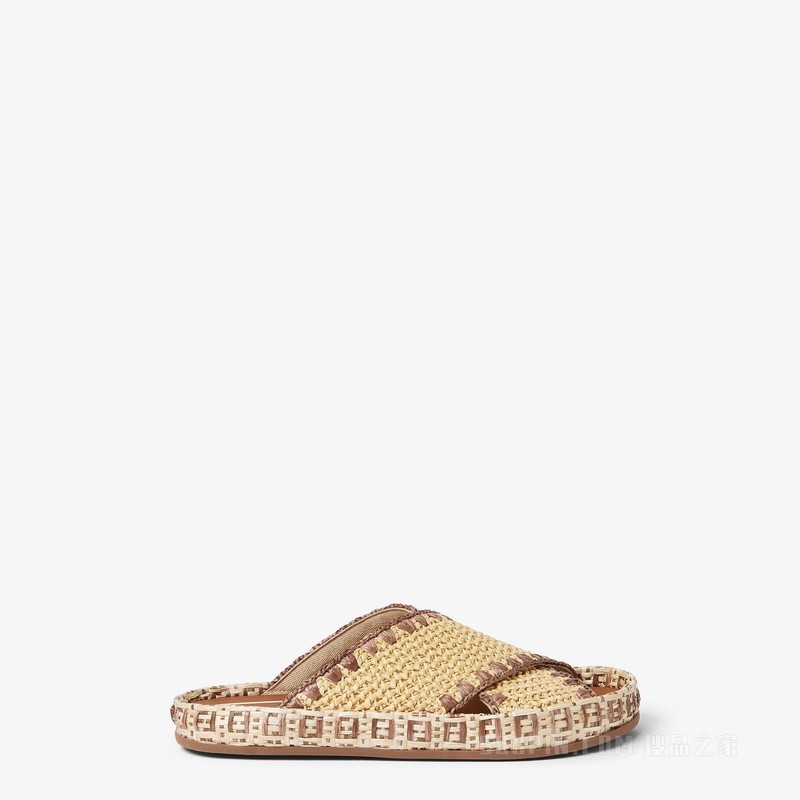 凉拖鞋 米色拉菲草平底鞋