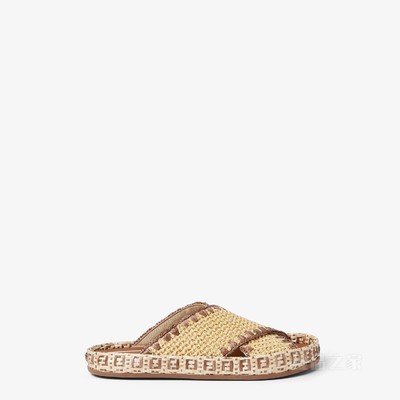 凉拖鞋 米色拉菲草平底鞋