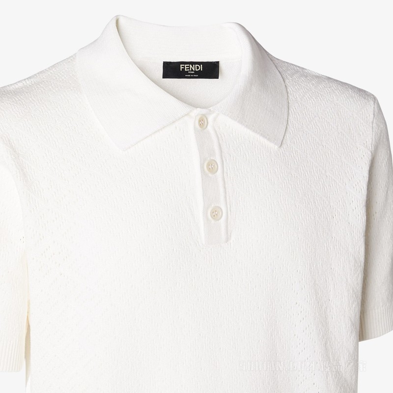 Polo衫 白色棉质和粘胶纤维针织Polo衫