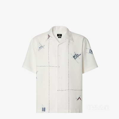 衬衫 白色亚麻刺绣衬衫