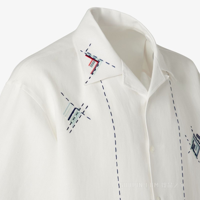 衬衫 白色亚麻刺绣衬衫