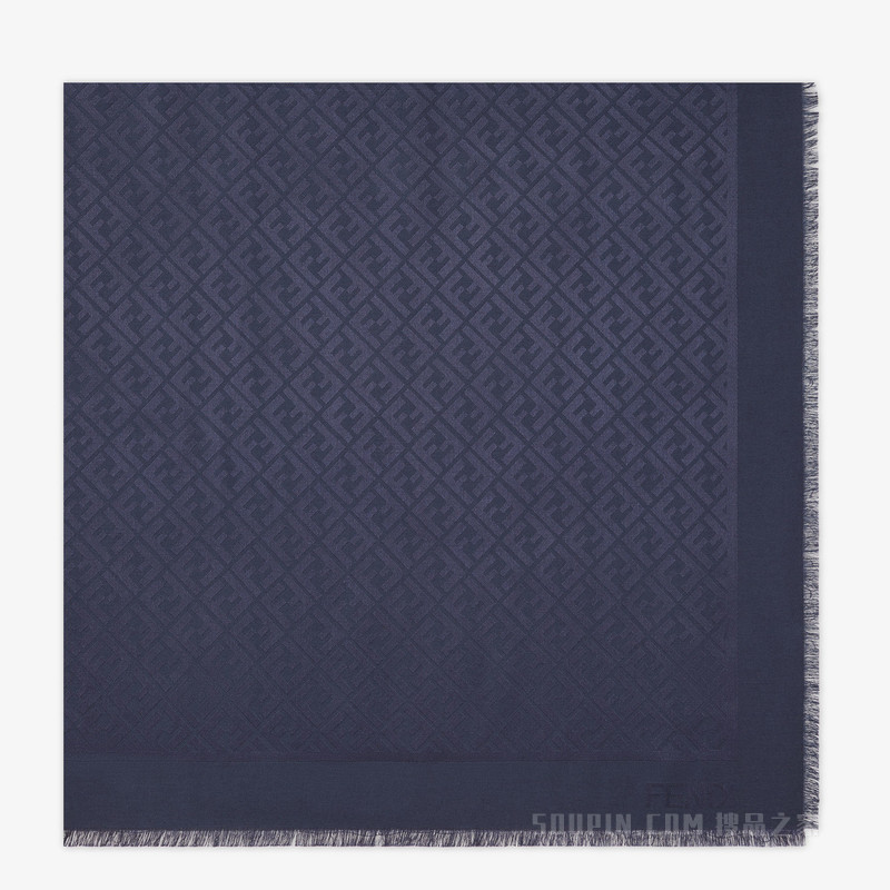 FF披巾 海军蓝桑蚕丝绵羊毛披巾