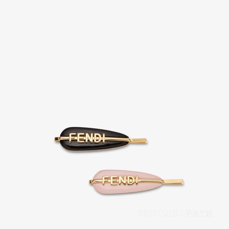 Fendigraphy发夹 黑色和淡粉色发夹