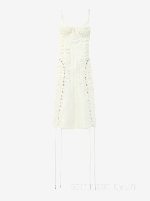 花卉提花束腰连衣裙