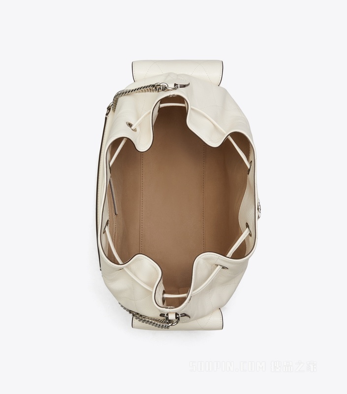 【明星同款】Charlie 大号绗缝抽绳肩背包 浅奶油白