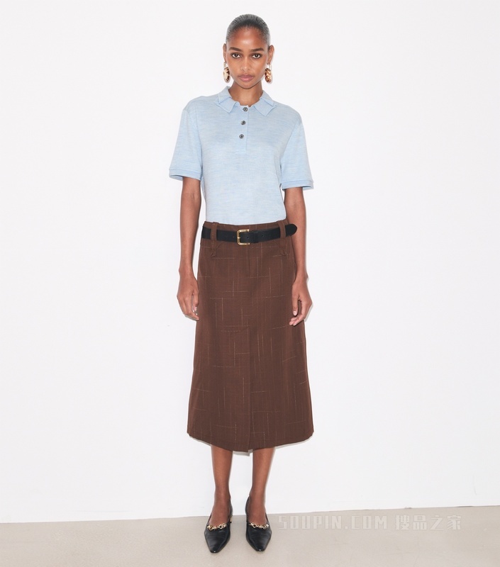 【秀场同款】大号桑蚕丝 Polo 衫 浅蓝色