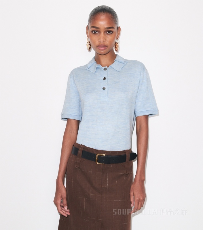 【秀场同款】大号桑蚕丝 Polo 衫 浅蓝色