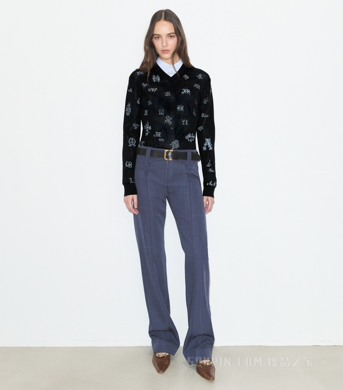 【秀场同款】刺绣桑蚕丝套衫 黑色