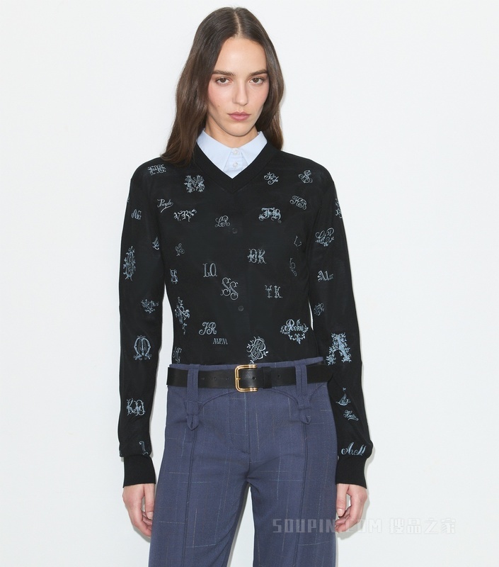 【秀场同款】刺绣桑蚕丝套衫 黑色