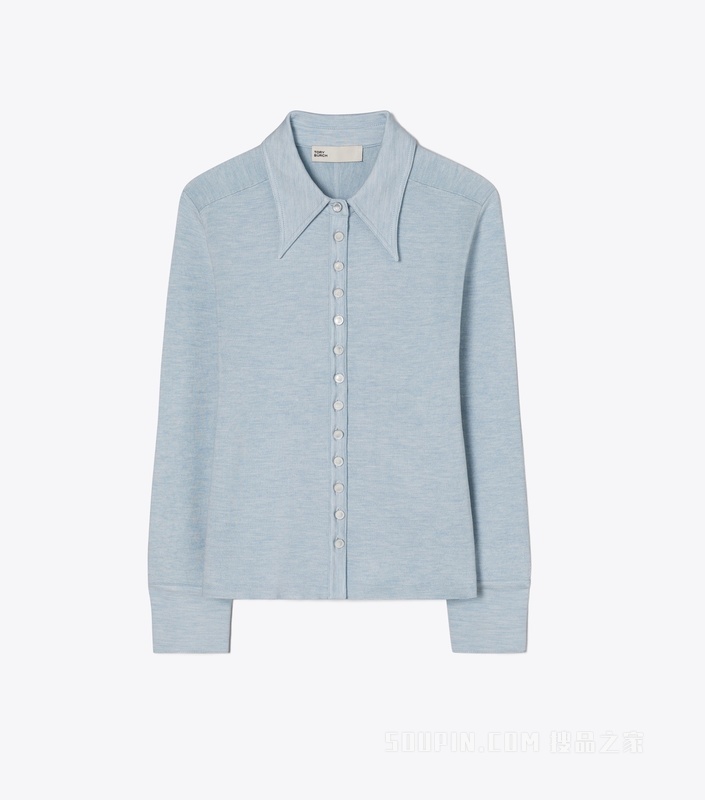 【秀场同款】桑蚕丝针织衬衫 浅蓝色