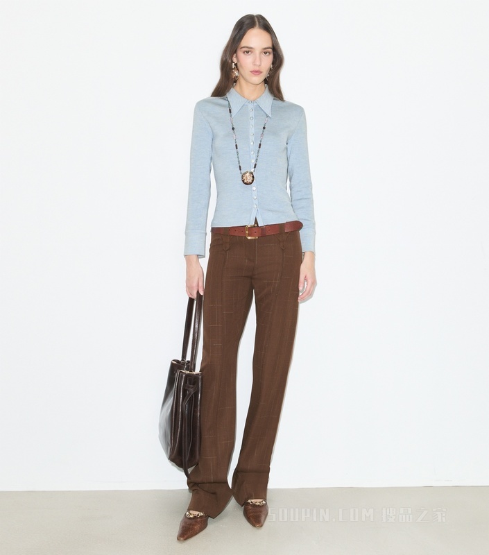 【秀场同款】桑蚕丝针织衬衫 浅蓝色