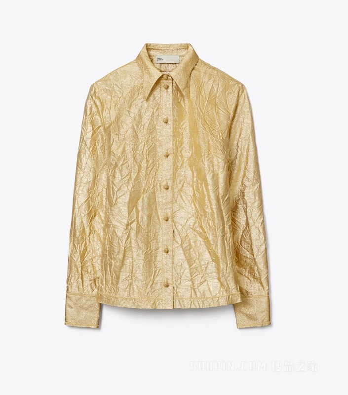 【秀场同款】皱褶桑蚕丝衬衫 白色/金色