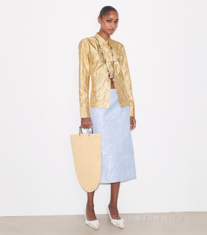 【秀场同款】皱褶桑蚕丝衬衫 白色/金色