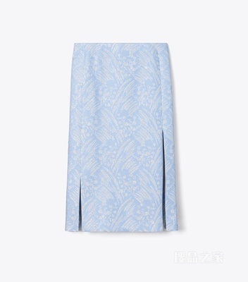 【秀场同款】桑蚕丝提花半身裙 淡蓝雾花色