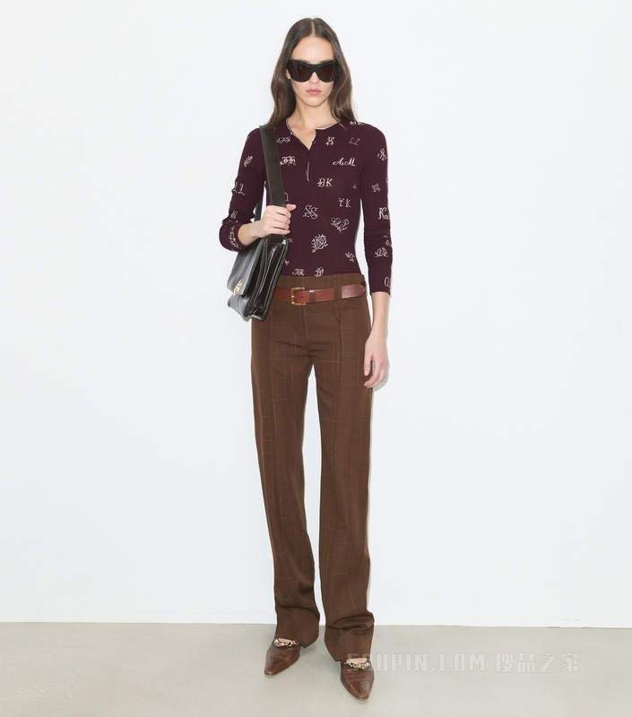 【秀场同款】刺绣罗纹套衫 夜梅紫