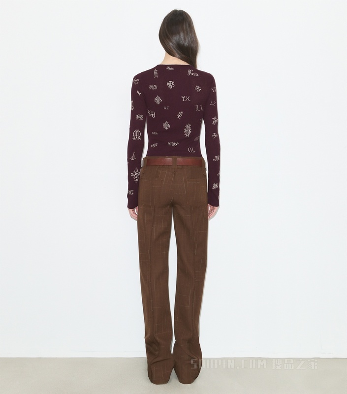 【秀场同款】刺绣罗纹套衫 夜梅紫