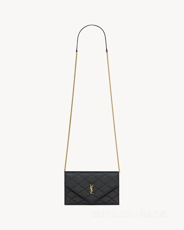 PARIS粒面皮革信封链条钱包