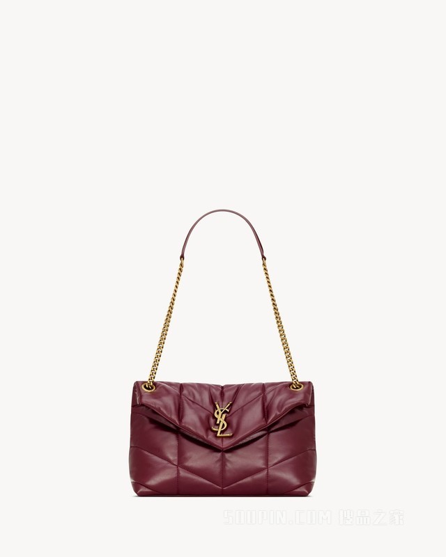 PUFFER小号亮面皮革手袋