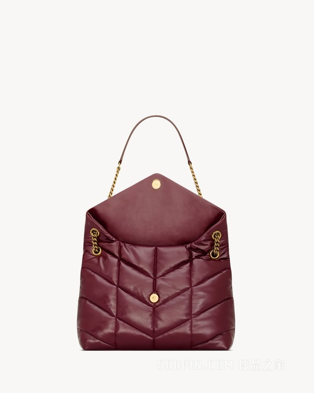 PUFFER中号亮面皮革手袋