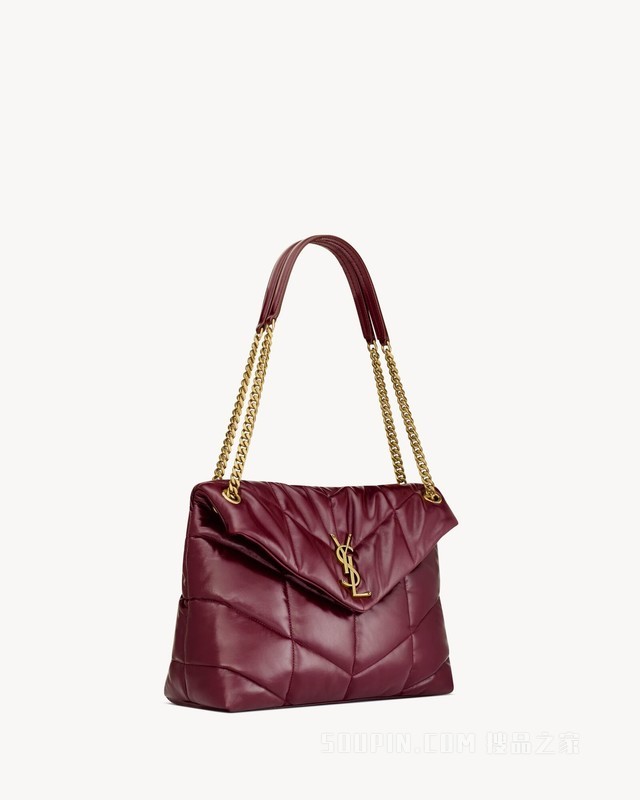 PUFFER中号亮面皮革手袋