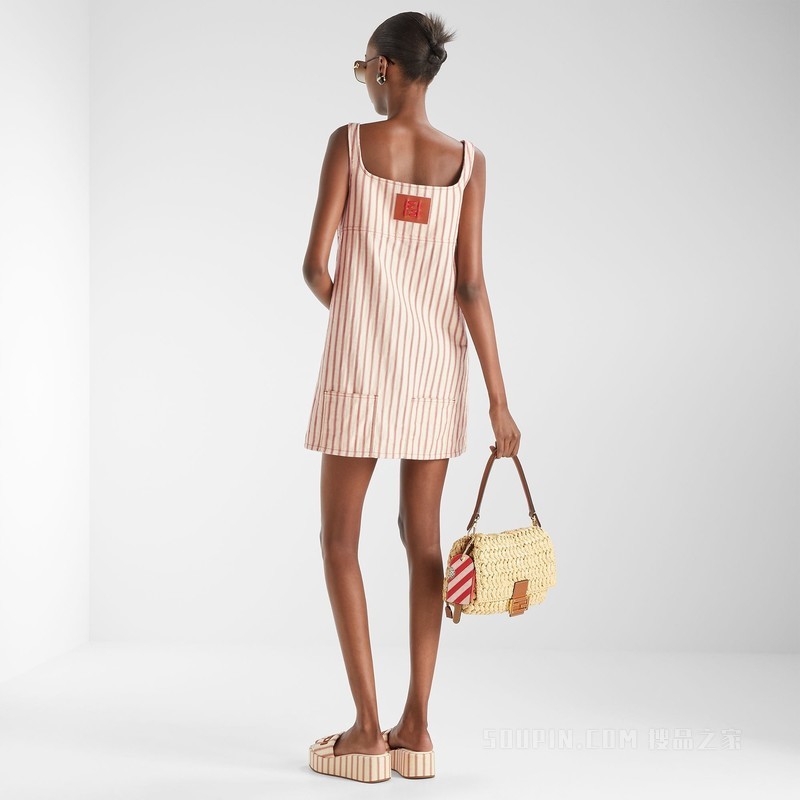 FENDI Sunshine 红色和米色条纹FF帆布厚底凉拖鞋