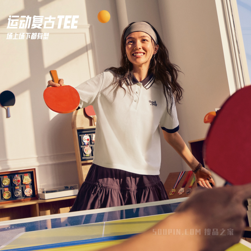 安踏运动复古TEE丨生活系列女子短袖POLO衫