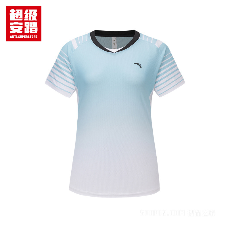 超级安踏小球运动系列乒羽女子吸湿速干短袖针织衫