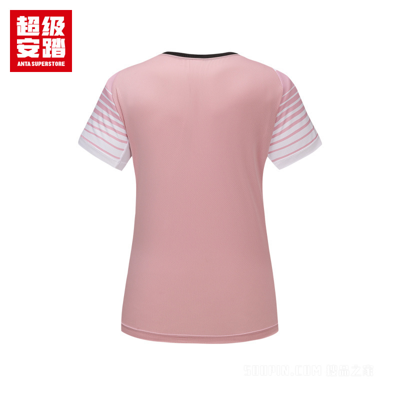 超级安踏小球运动系列乒羽女子吸湿速干短袖针织衫
