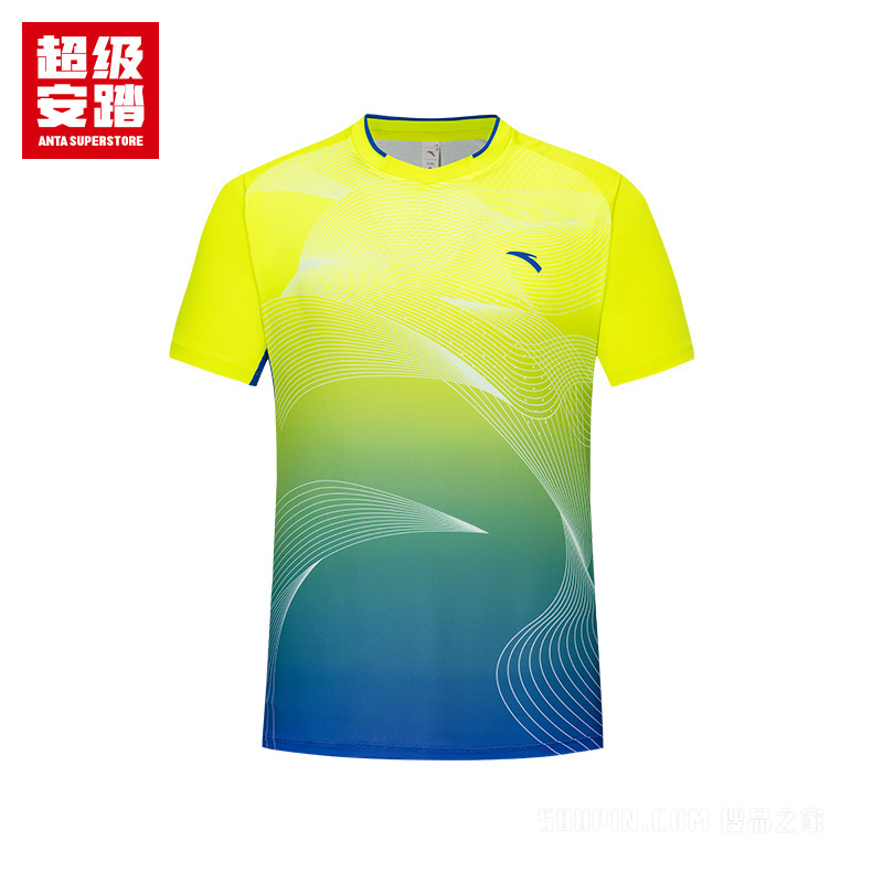 超级安踏小球运动系列乒羽男子吸湿速干短袖针织衫