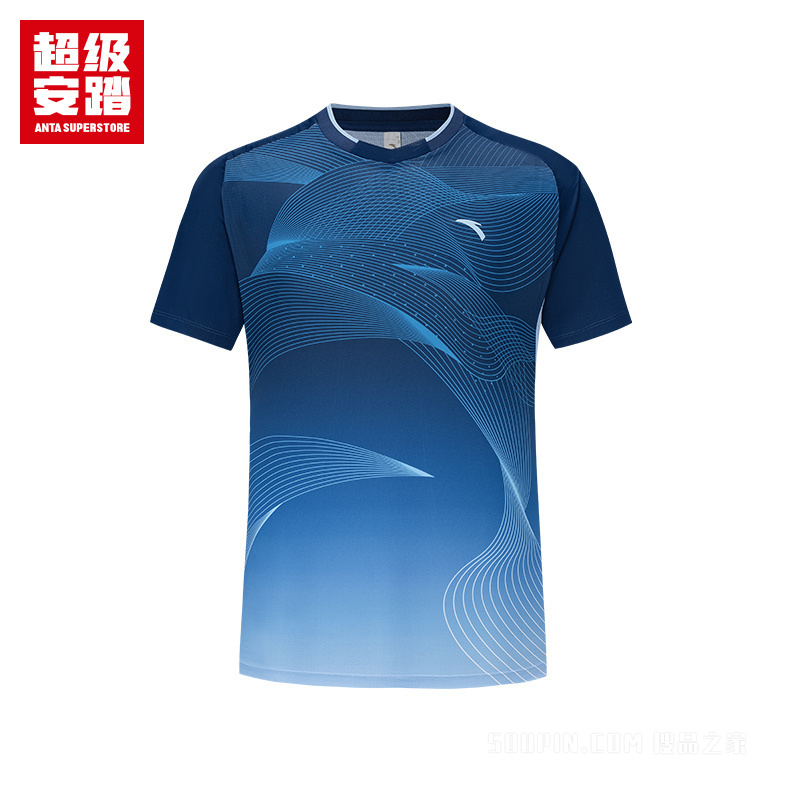 超级安踏小球运动系列乒羽男子吸湿速干短袖针织衫