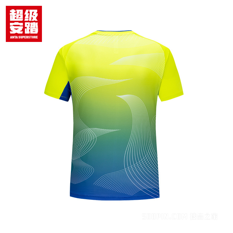 超级安踏小球运动系列乒羽男子吸湿速干短袖针织衫