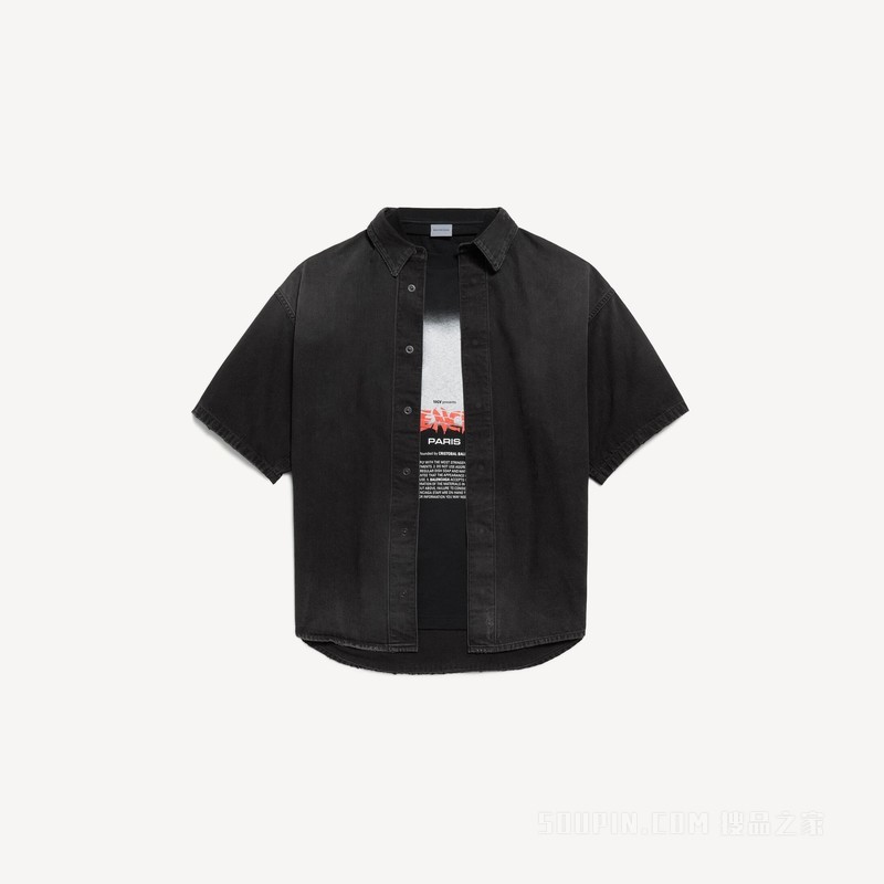 THE DOOR混合设计短袖牛仔衬衫