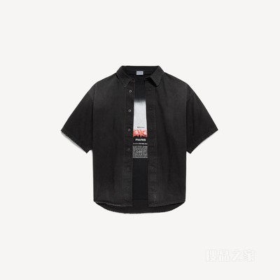 THE DOOR混合设计短袖牛仔衬衫