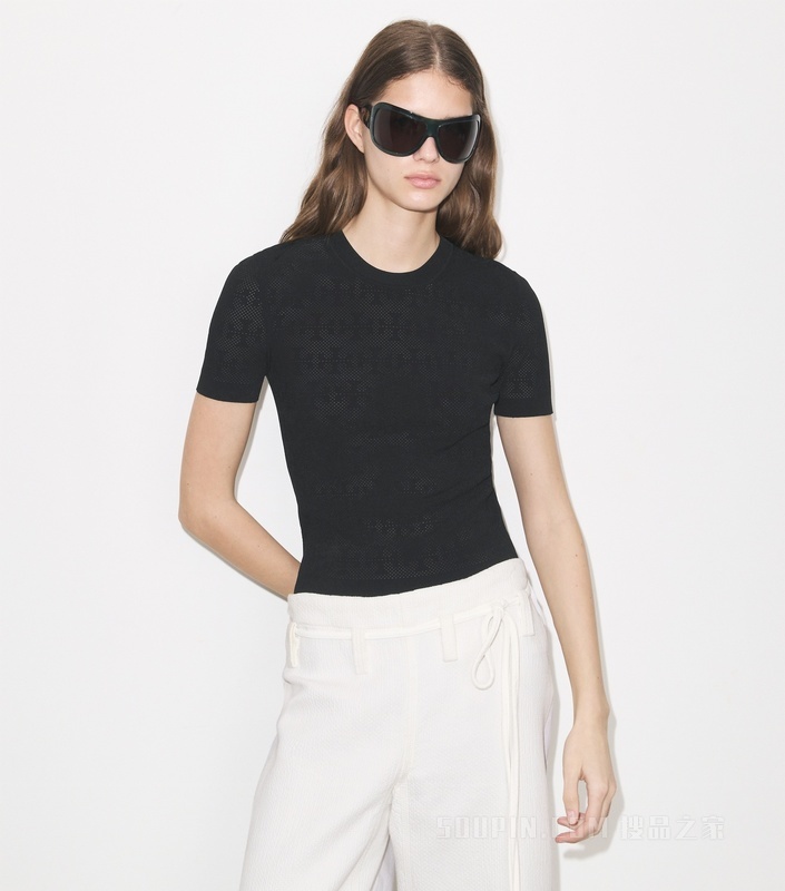 【新品】T Monogram 提花短袖上衣 黑色